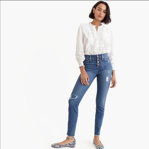 JCREW high-rise toothpick jean with exposed buttons & cut hems - Picture 1 of 10